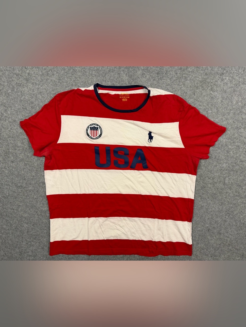 Polo Ralph Lauren USA Striped T Shirt XXL Red White Navy